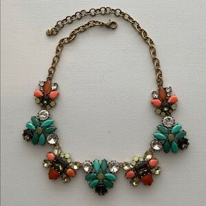 Stella & Dot Statement Coral & Teal Floral Bib Necklace
